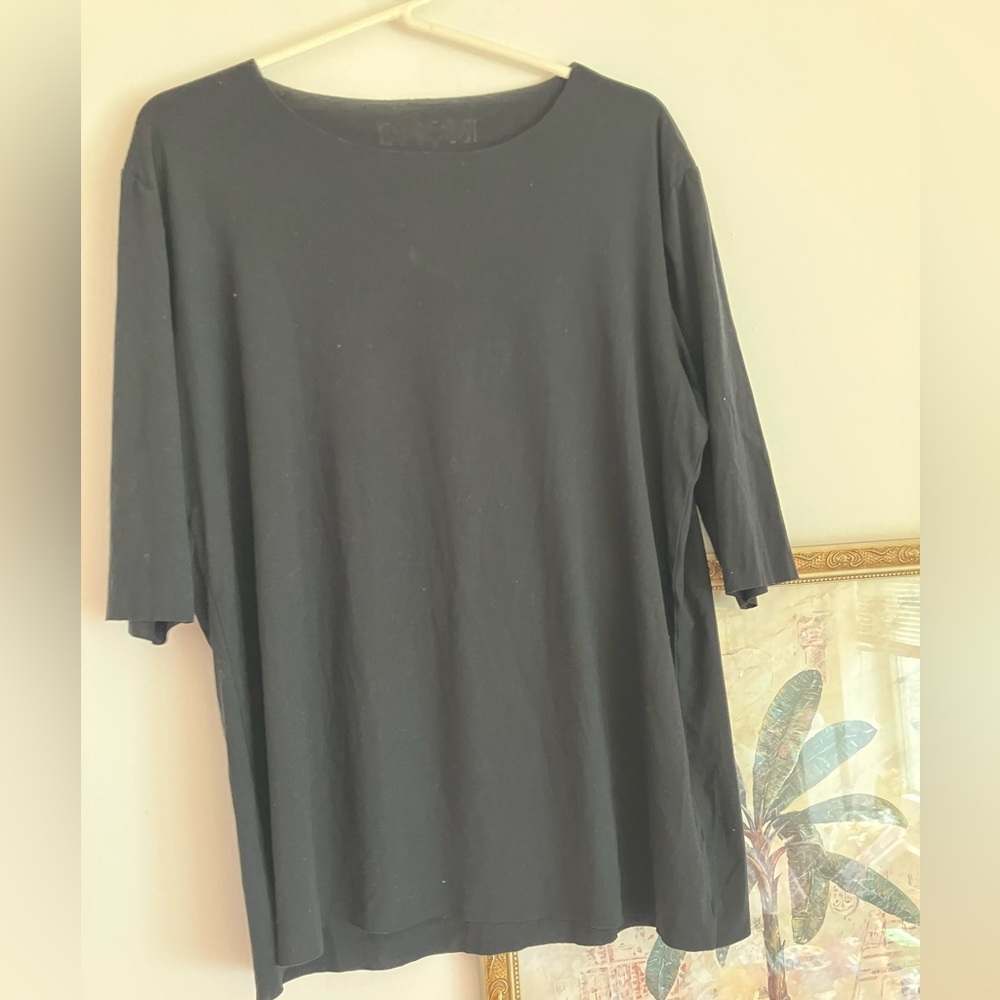 Wolford Women’s Pure Collection 3/4 Sleeve Black Tee with Swarovski crystal logo